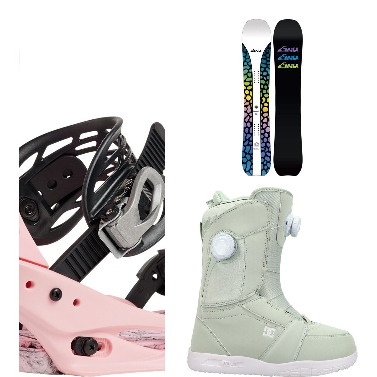 Image of Gnu Barrett Snowboard + Scribe Re:Flex Binding + Lotus Boot One Color, Pink, Mint, 155cm, M, 7.0
