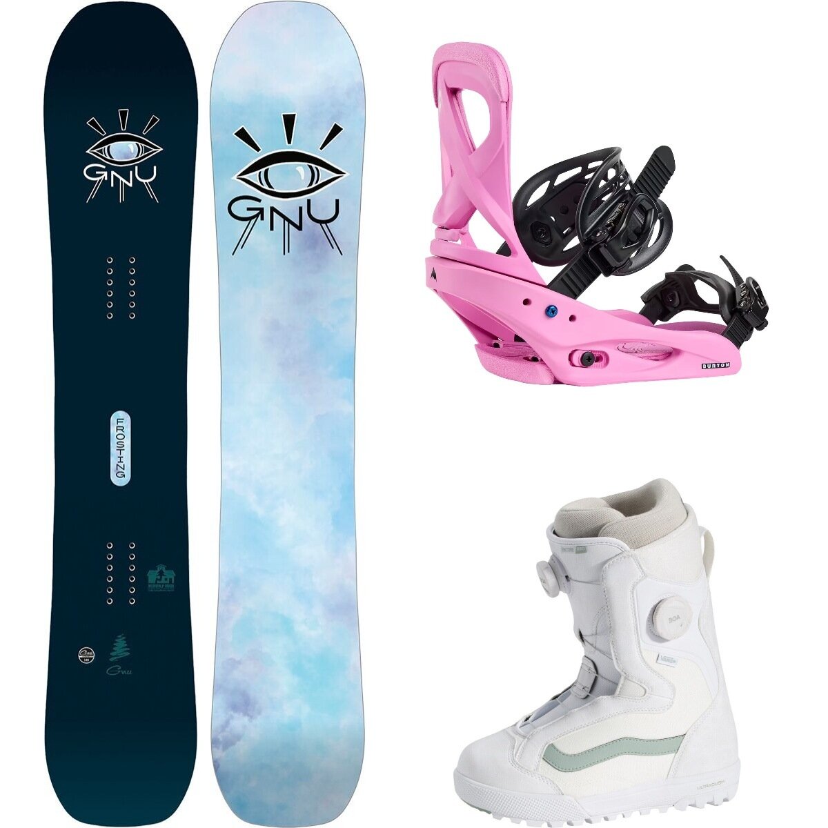 Image of Gnu Frosting Snowboard + Scribe Re:Flex Binding + Lotus Boot One Color, Fuchsia Pink, 30thAnnWhite, 152cm, L, 9.0