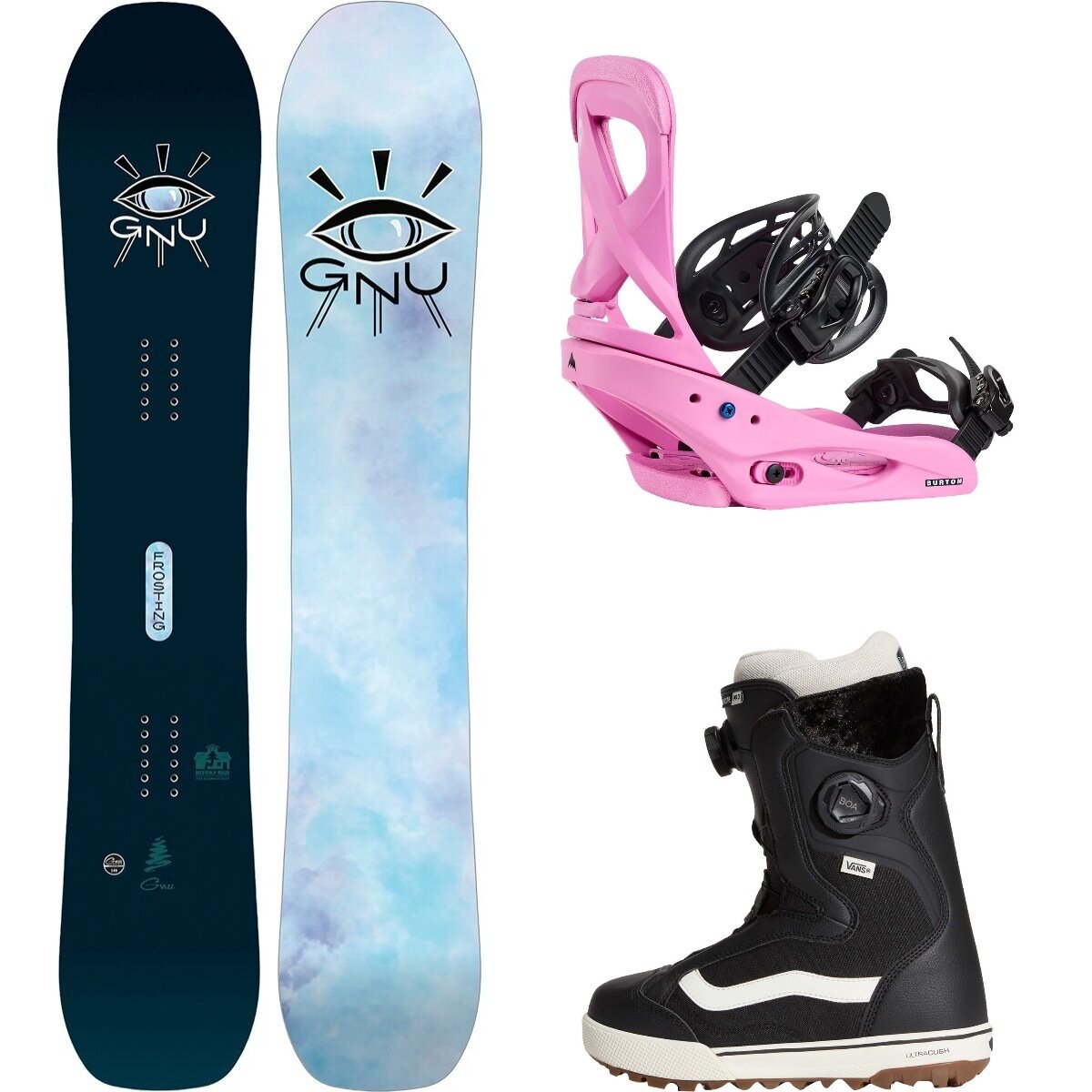 Image of Gnu Frosting Snowboard + Scribe Re:Flex Binding + Lotus Boot One Color, Fuchsia Pink, Black, 143cm, L, 9.0