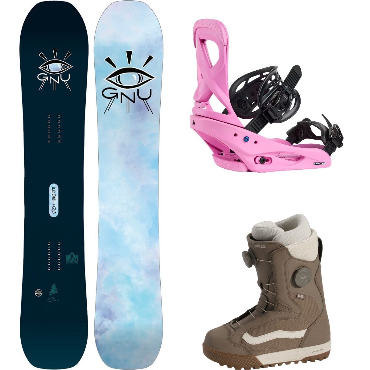Image of Gnu Frosting Snowboard + Scribe Re:Flex Binding + Lotus Boot One Color, Fuchsia Pink, Walnut, 143cm, L, 9.0