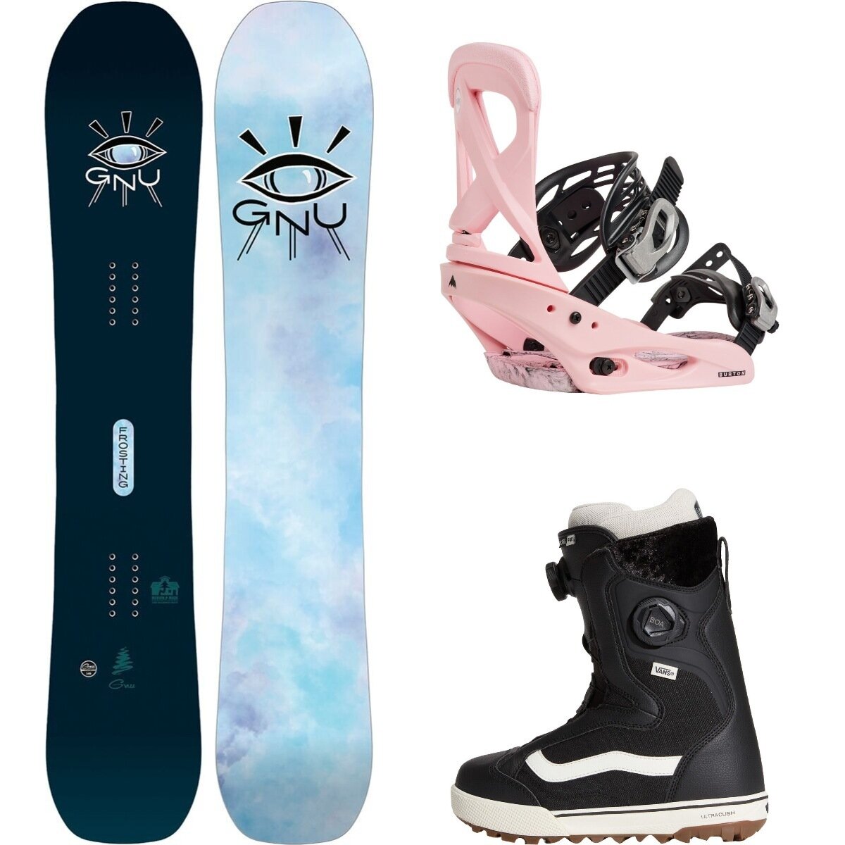Image of Gnu Frosting Snowboard + Scribe Re:Flex Binding + Lotus Boot One Color, Pink, Black/Marshmallow, 149cm, L, 8.5