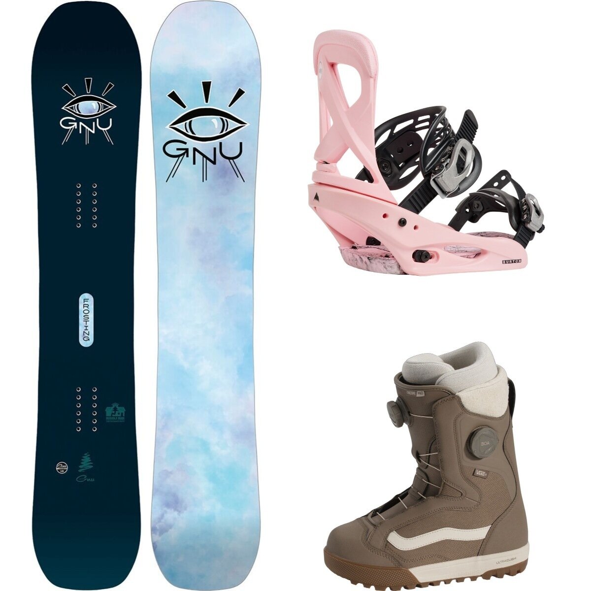 Image of Gnu Frosting Snowboard + Scribe Re:Flex Binding + Lotus Boot One Color, Pink, Walnut, 143cm, L, 9.0