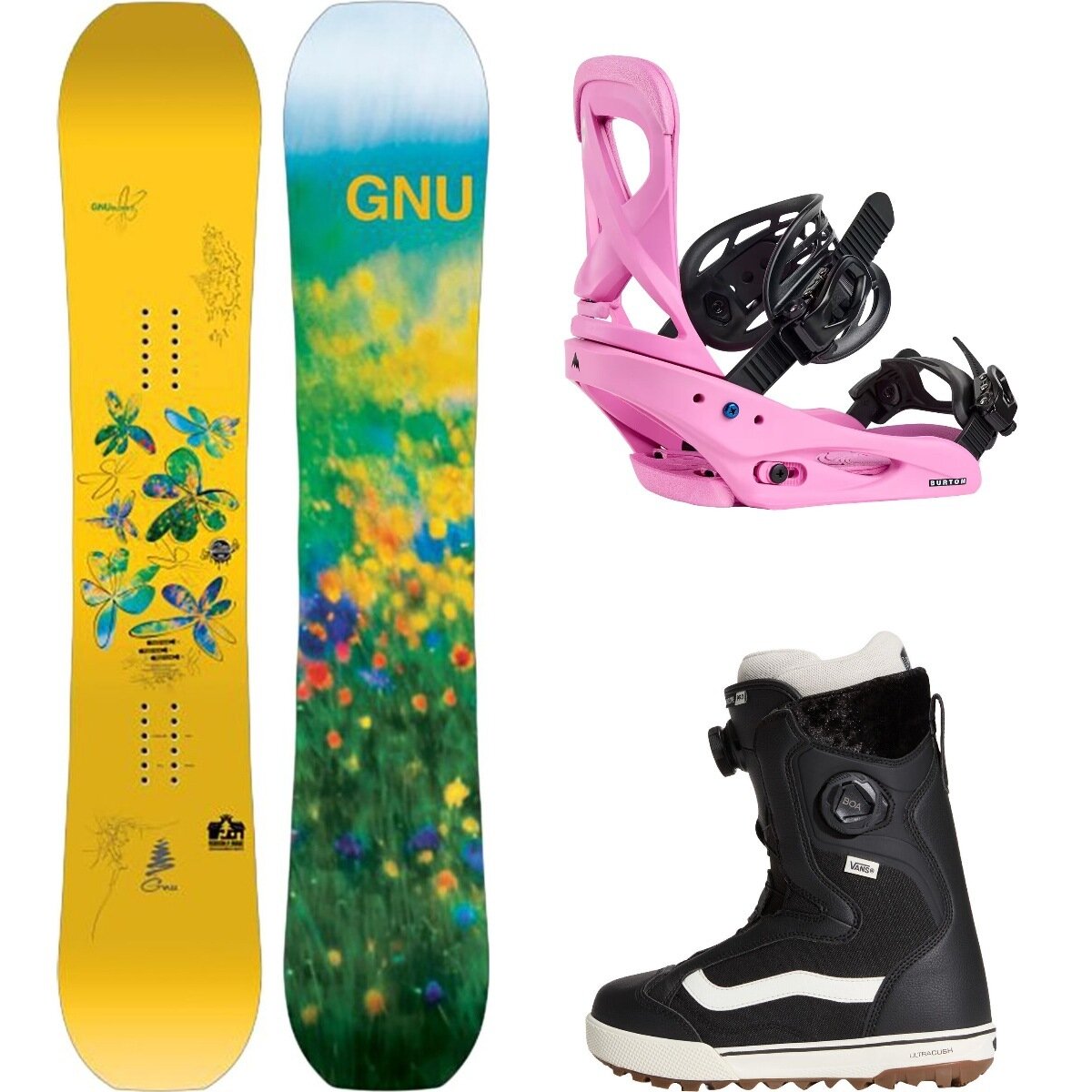Image of Gnu Gloss C Snowboard + Scribe Re:Flex Binding + Encore Pro Boot One Color, Fuchsia Pink, Black, 148cm, M, 7.0