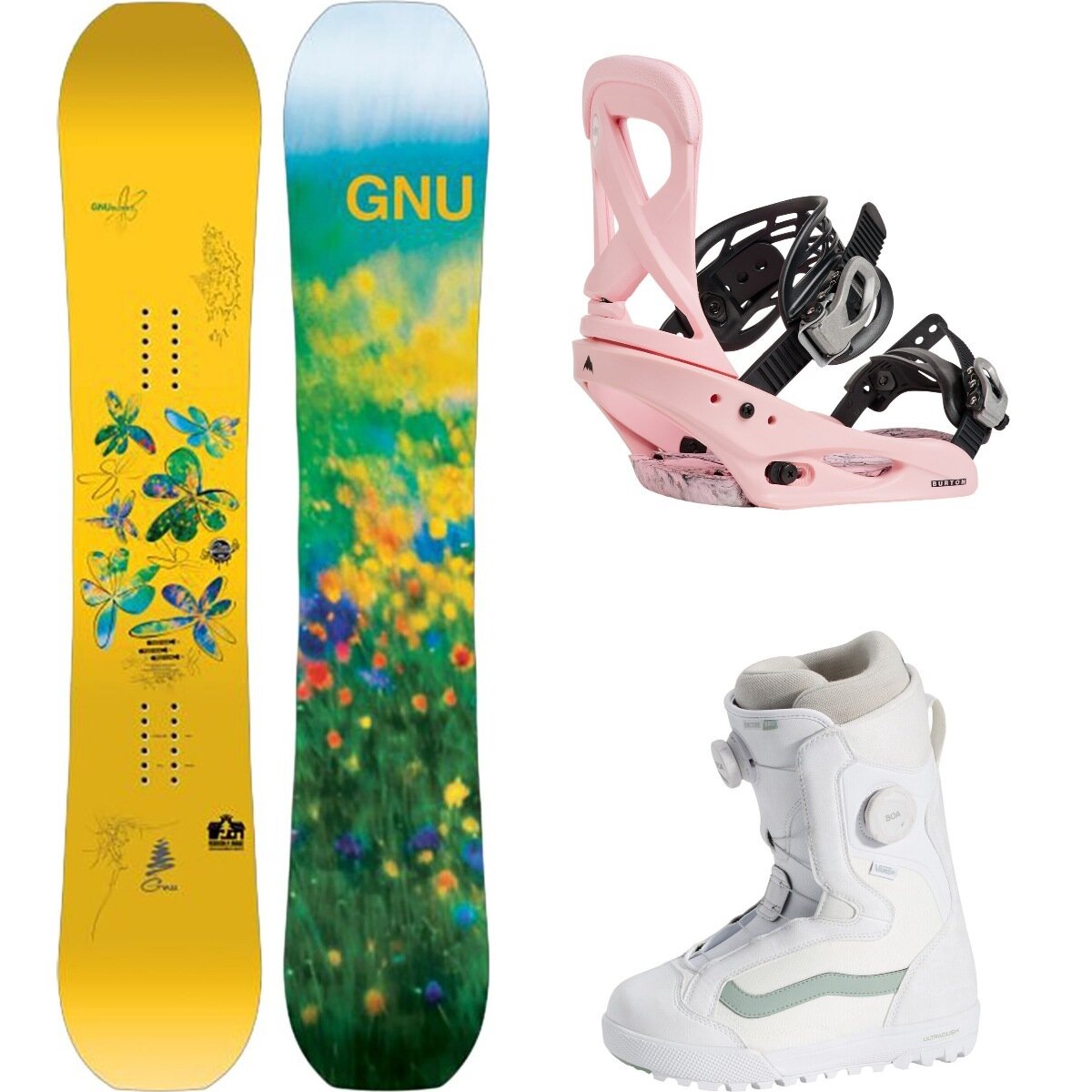 Image of Gnu Gloss C Snowboard + Scribe Re:Flex Binding + Encore Pro Boot One Color, Pink, 30th Anniv. White, 148cm, L, 8.5