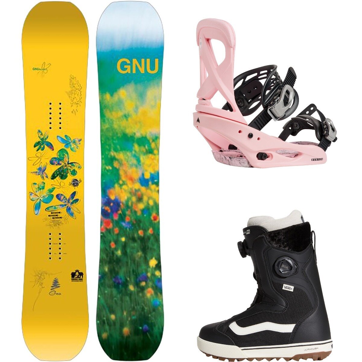 Image of Gnu Gloss C Snowboard + Scribe Re:Flex Binding + Encore Pro Boot One Color, Pink, Black/Marshmallow, 148cm, L, 9.0