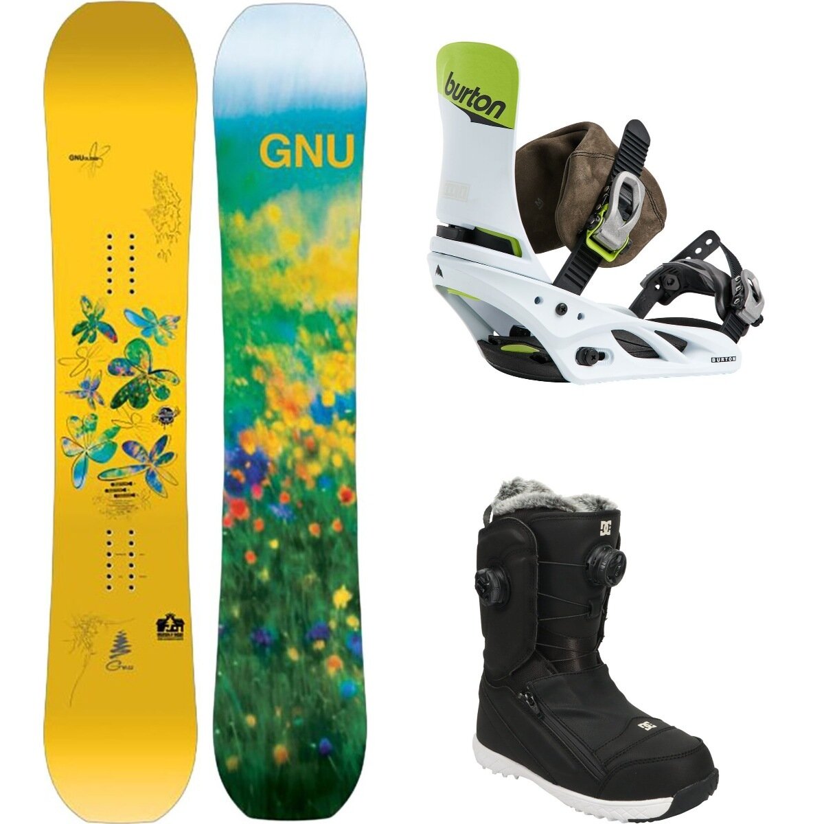Image of Gnu Gloss Snowboard + Lexa X LTD Binding + Mora Boot - Women's One Color, Green/White/Black, Black, 136cm, M, 8.0