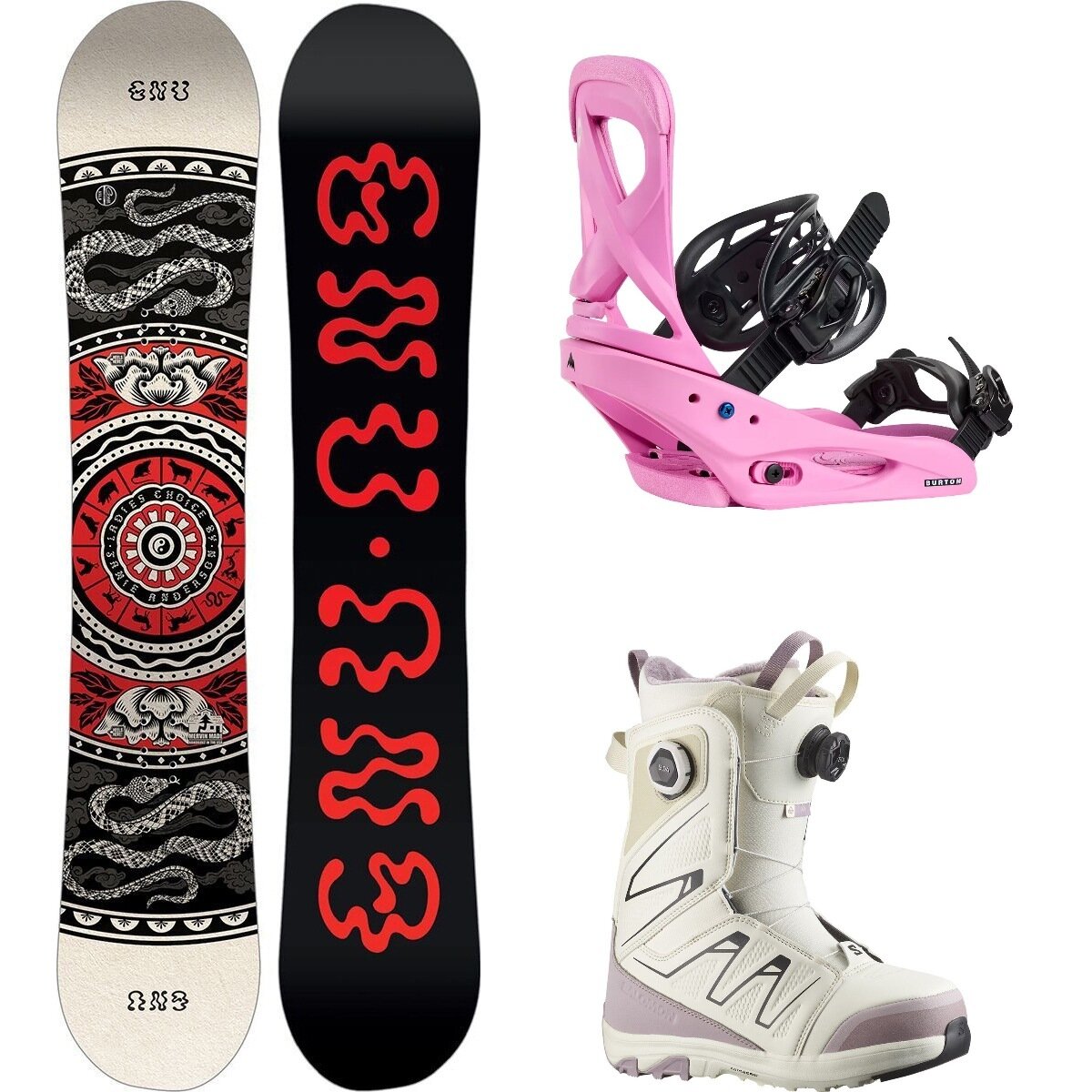 Image of Gnu Ladies Choice Snowboard + Scribe Re:Flex Binding + Ivy Boot One Color, Fuchsia Pink, Icicle/Nirvana, 145.5cm, M, 26.0