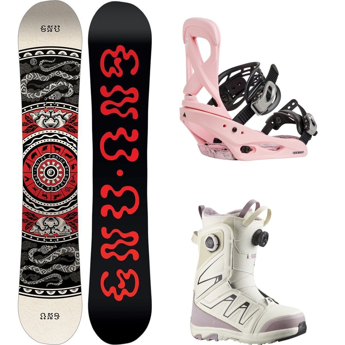 Image of Gnu Ladies Choice Snowboard + Scribe Re:Flex Binding + Ivy Boot One Color, Pink, Icicle/Nirvana/Black, 148.5cm, M, 24.0