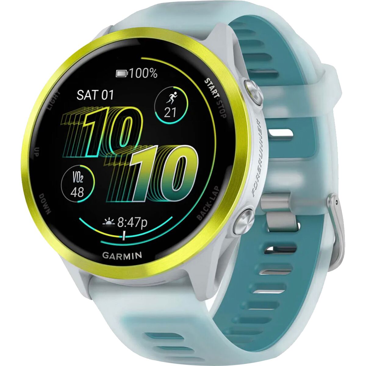 Garmin Forerunner 570 Watch Amp Yellow (Whitestone/Turquoise Band), 47mm