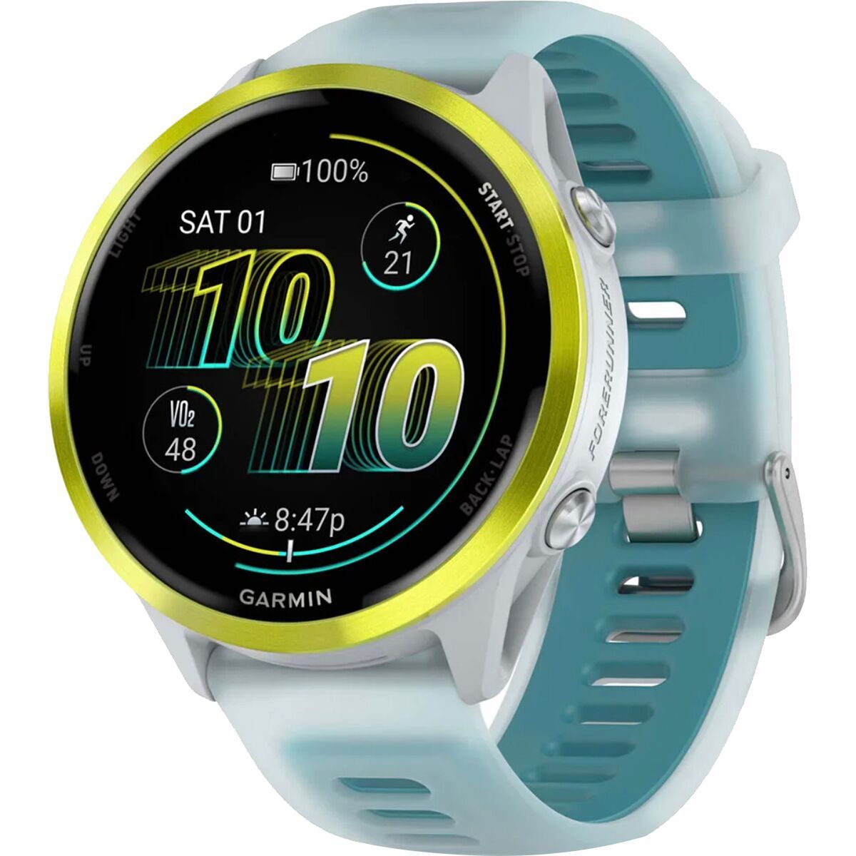 Image of Garmin Forerunner 570 Watch Amp Yellow (Whitestone/Turquoise Band), 47mm