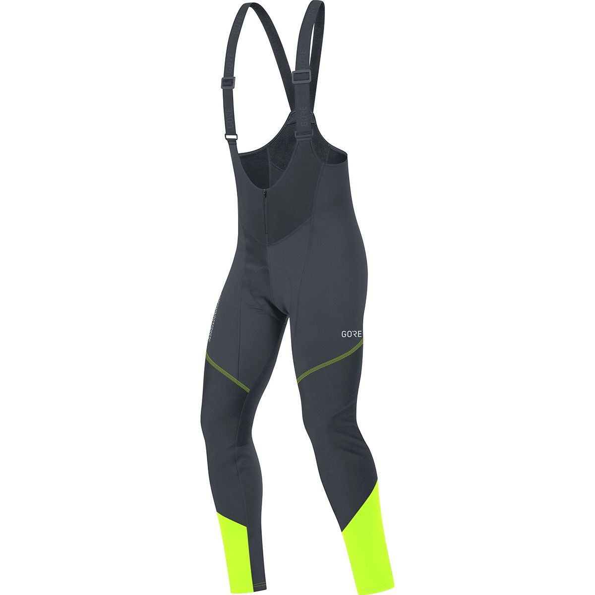 Image of GOREWEAR C3 GORE Windstopper Bib Tights+ - Men's Black/Neon Yellow, US XS/EU S