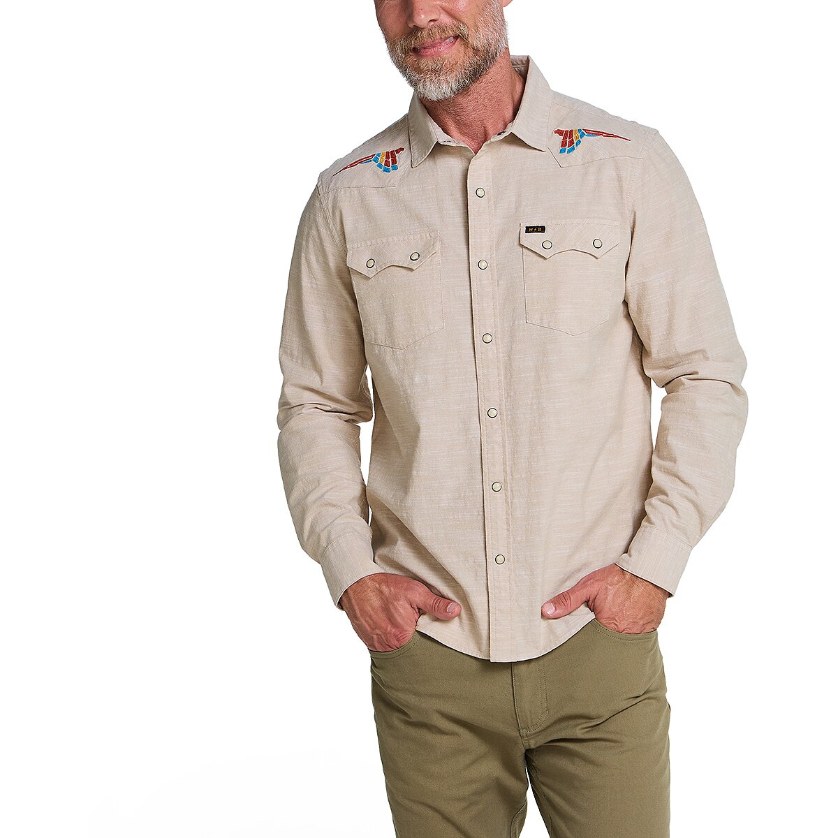 Image of Howler Brothers Crosscut Deluxe Long-Sleeve Shirt - Men's Parrot Patrol/Dune Chambray, L