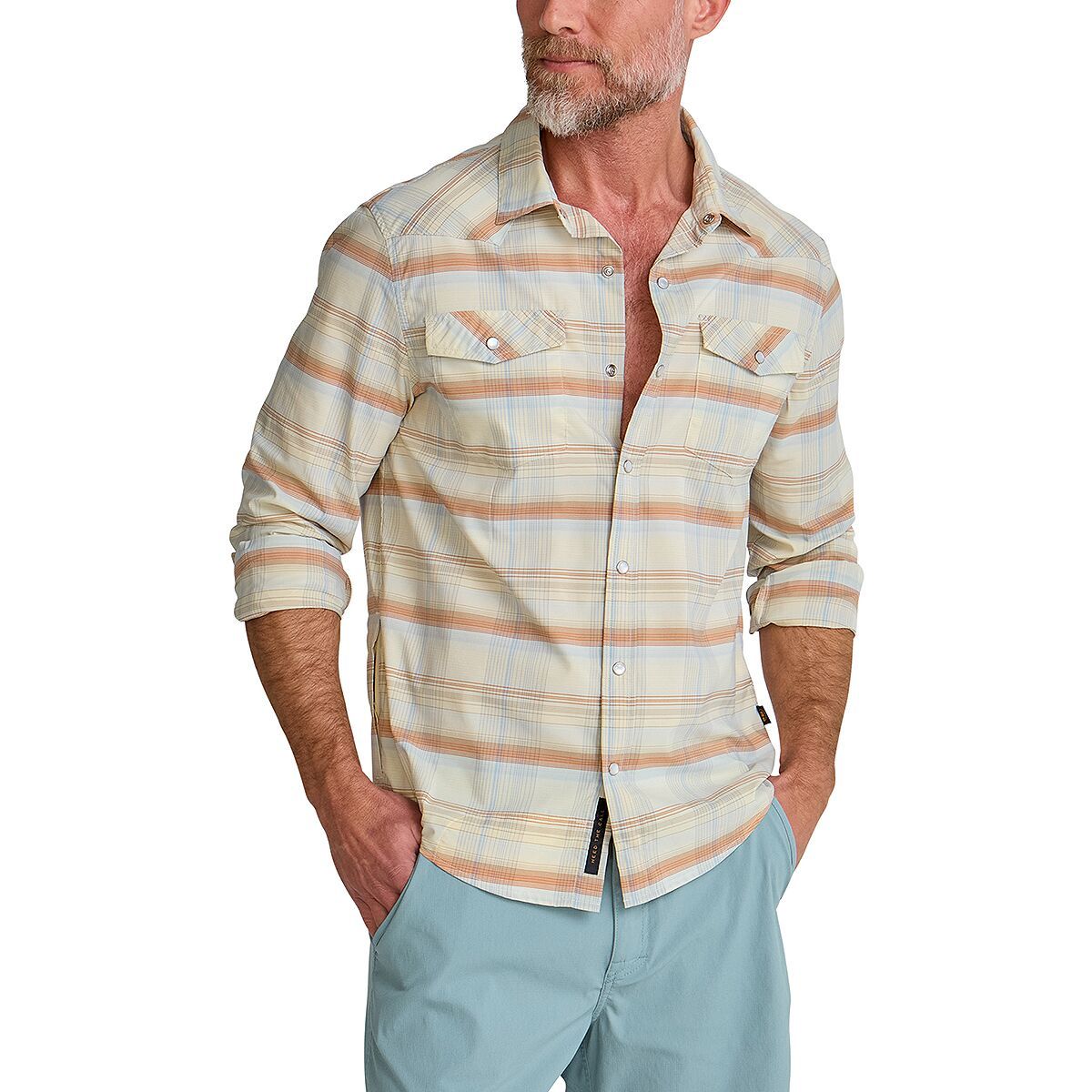 Image of Howler Brothers H Bar B Tech Long-Sleeve Shirt - Men's Cameron Plaid/Cream, L