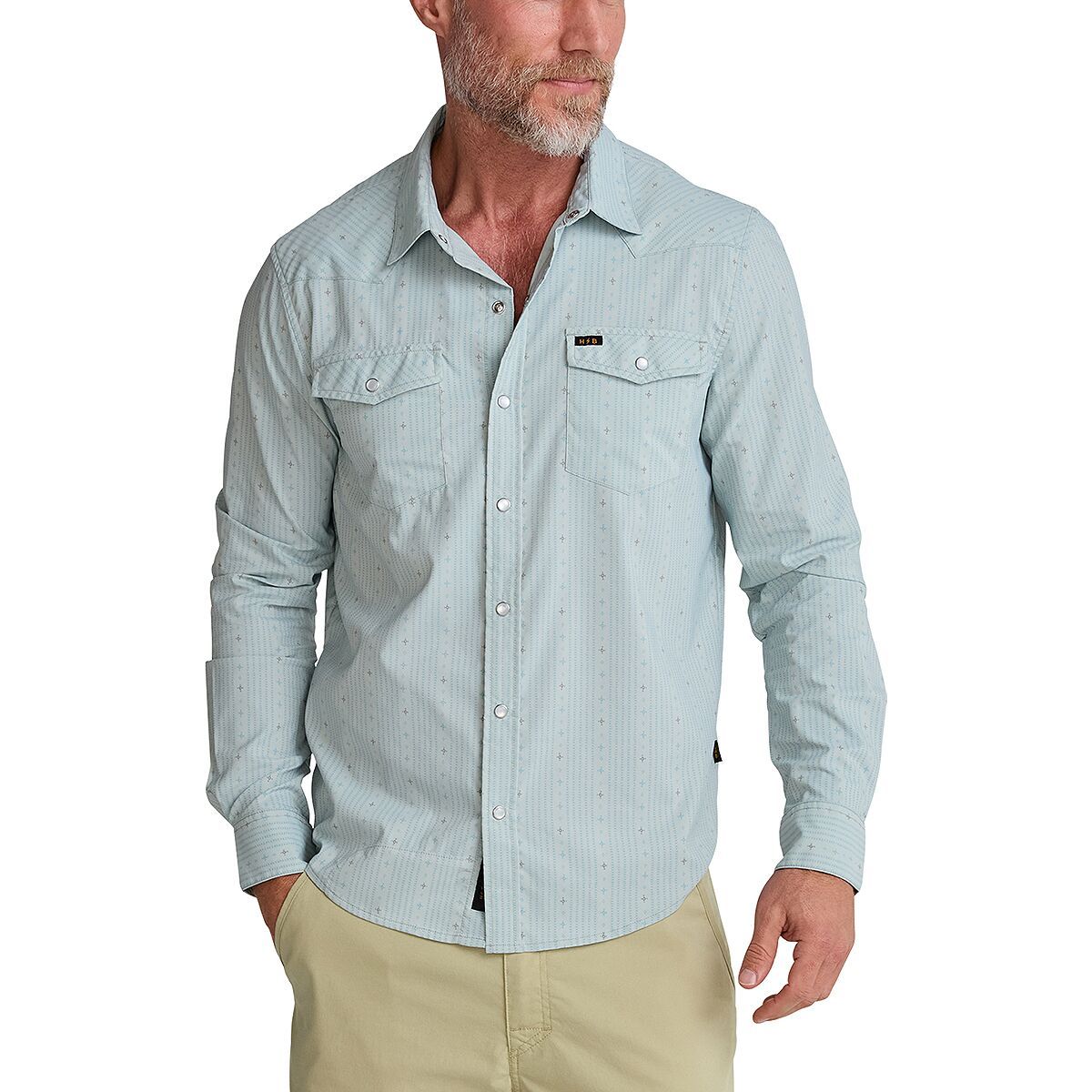 Image of Howler Brothers H Bar B Tech Long-Sleeve Shirt - Men's Supernova Stripe/Ash Blue, M