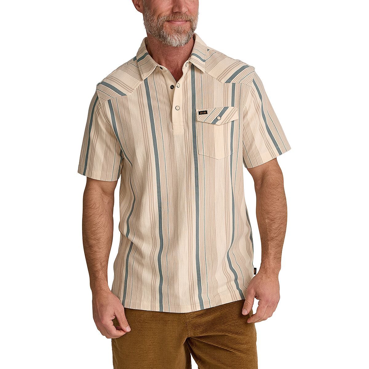Image of Howler Brothers Ranchero Polo Shirt - Men's Old Bill Stripe/Limestone, L