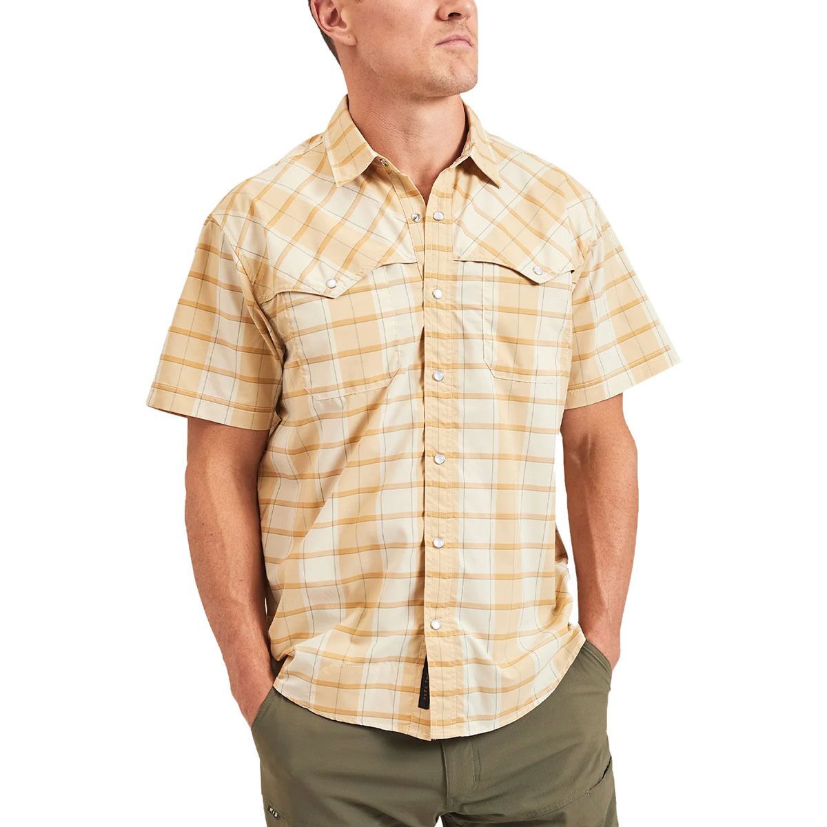 Howler Brothers Open Country Tech Shirt - Men's Braden Plaid/Brown Rice, L