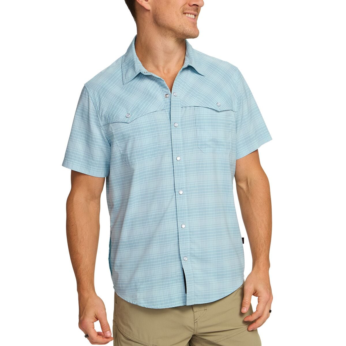 Image of Howler Brothers Open Country Tech Shirt - Men's Coopers Plaid/Sterling Blue, L