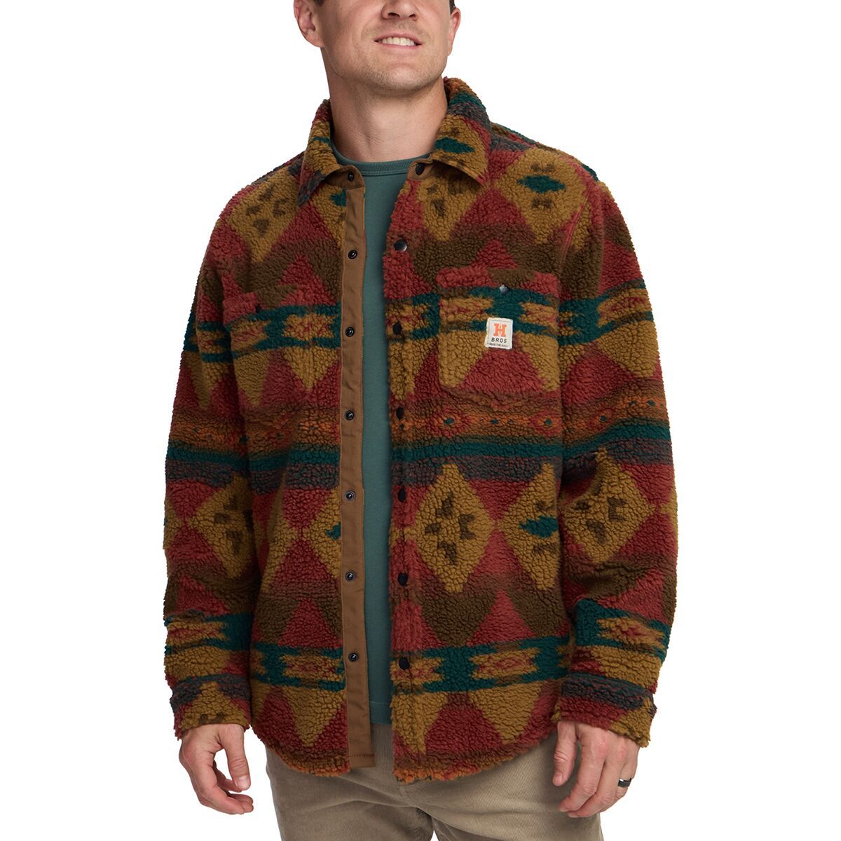 Image of Howler Brothers Allegheny Fleece Overshirt - Men's Mitla Motifs-Brick, XL