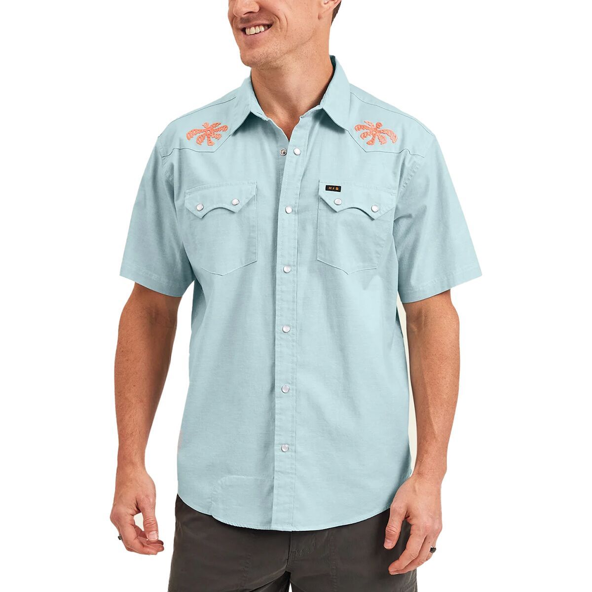 Image of Howler Brothers Crosscut Deluxe Snap Shirt - Men's Fronds/Nile Blue, S