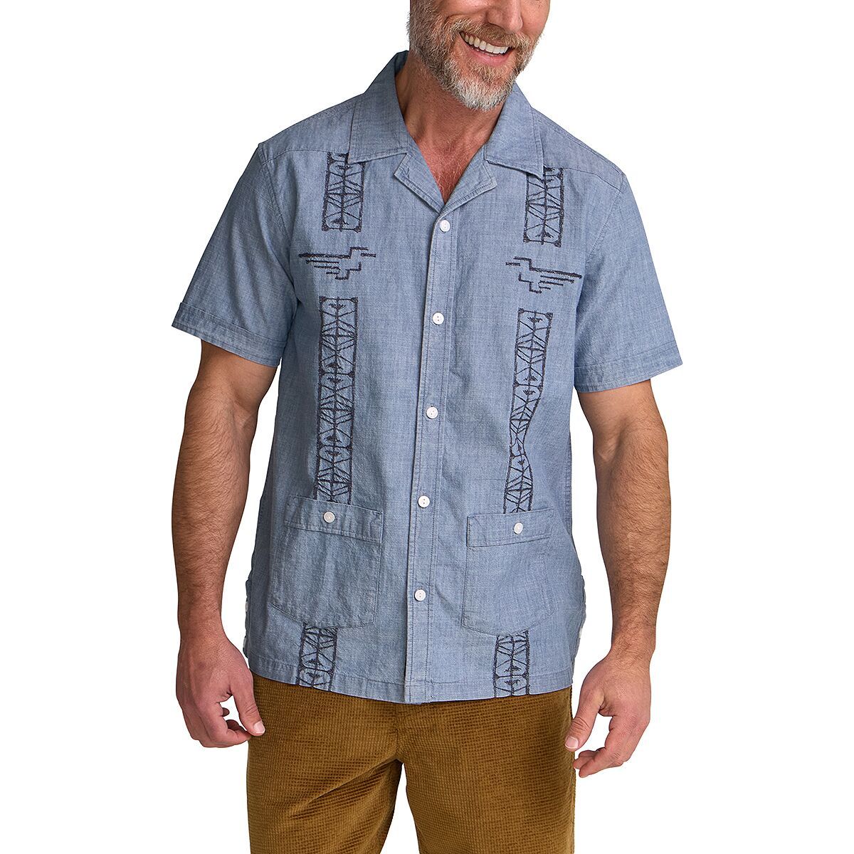 Image of Howler Brothers Guayabera Shirt - Men's Pictographs/Washed Indigo Chambray, XXL