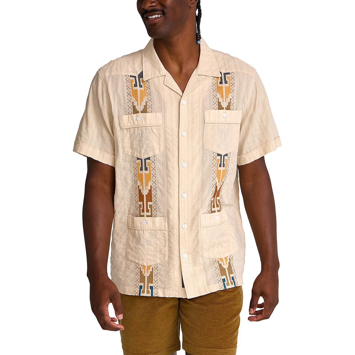 Image of Howler Brothers Guayabera Shirt - Men's Temple Tracks/Oatmeal, L