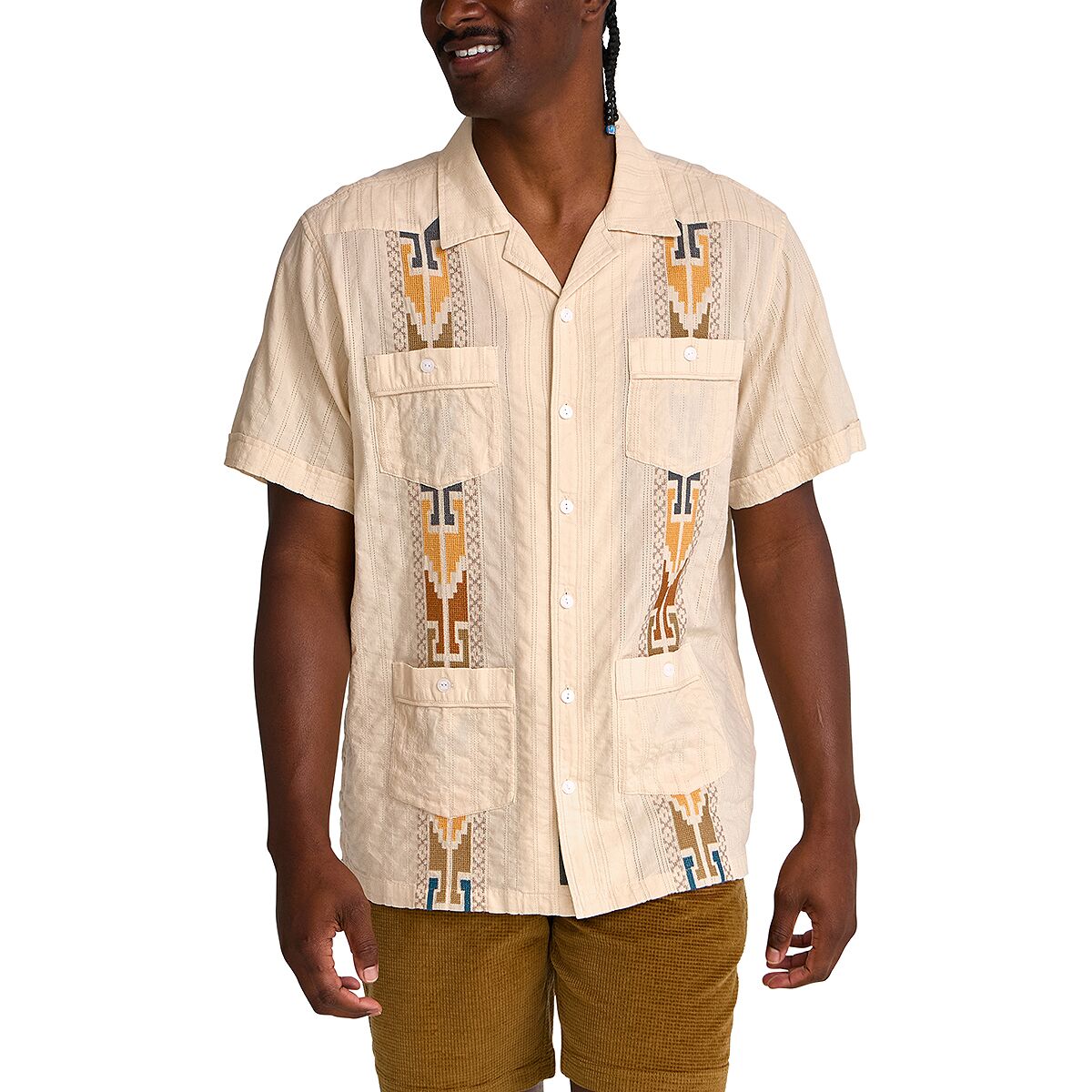 Image of Howler Brothers Guayabera Shirt - Men's Temple Tracks/Oatmeal, XL