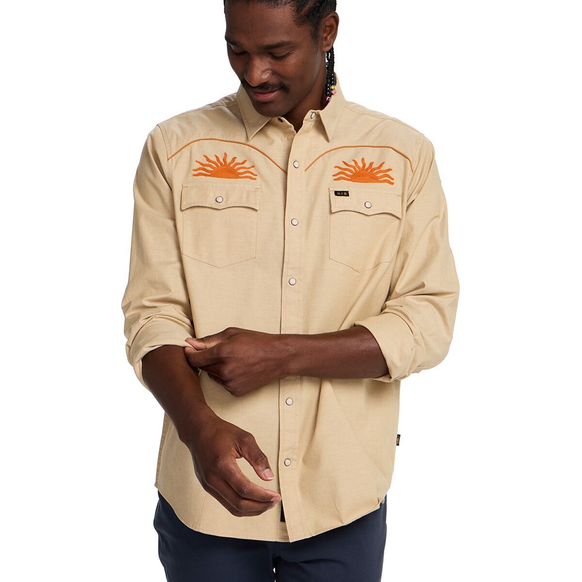 Image of Howler Brothers Crosscut Deluxe Snapshirt - Men's El Sol-Gold, S