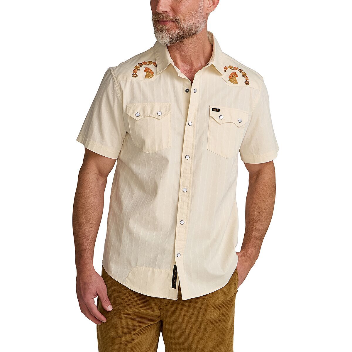 Image of Howler Brothers Crosscut Deluxe Snapshirt - Men's Fowl Play/Off White Dobby, M