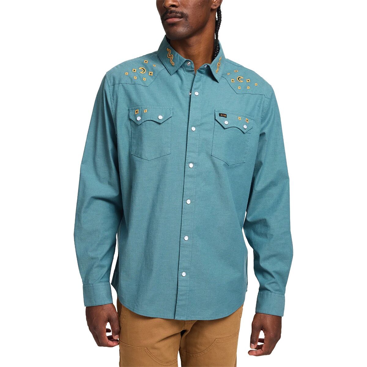 Image of Howler Brothers Crosscut Deluxe Snapshirt - Men's Noche de Paz/Indigo Chambray, XL