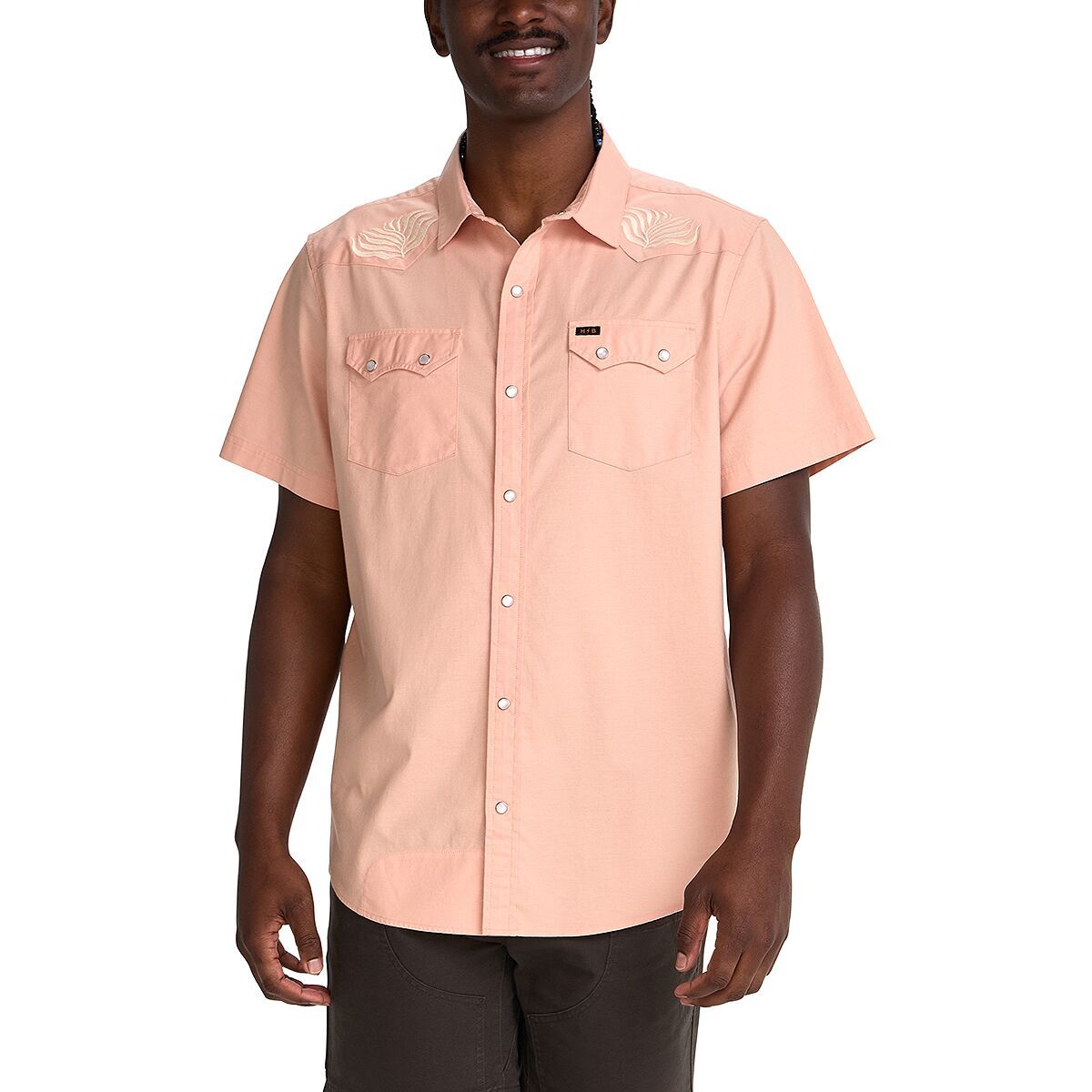 Image of Howler Brothers Crosscut Deluxe Snapshirt - Men's Seagrass/Coral Oxford, XL