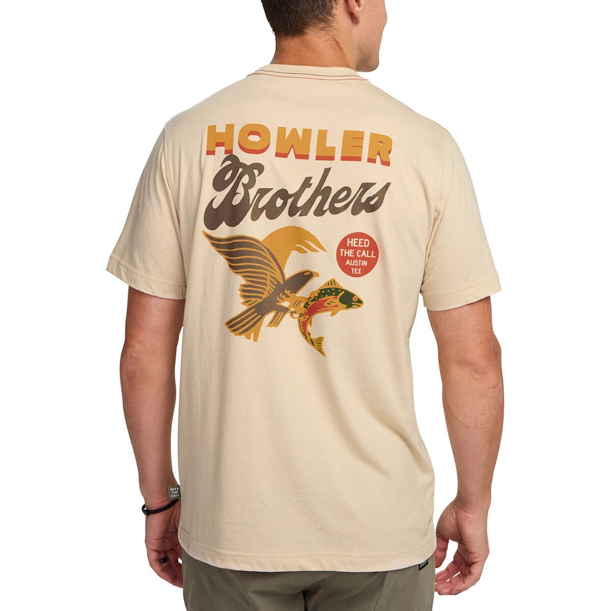 Image of Howler Brothers Pocket T-Shirt - Men's Osprey Prey-Sand Heather, S