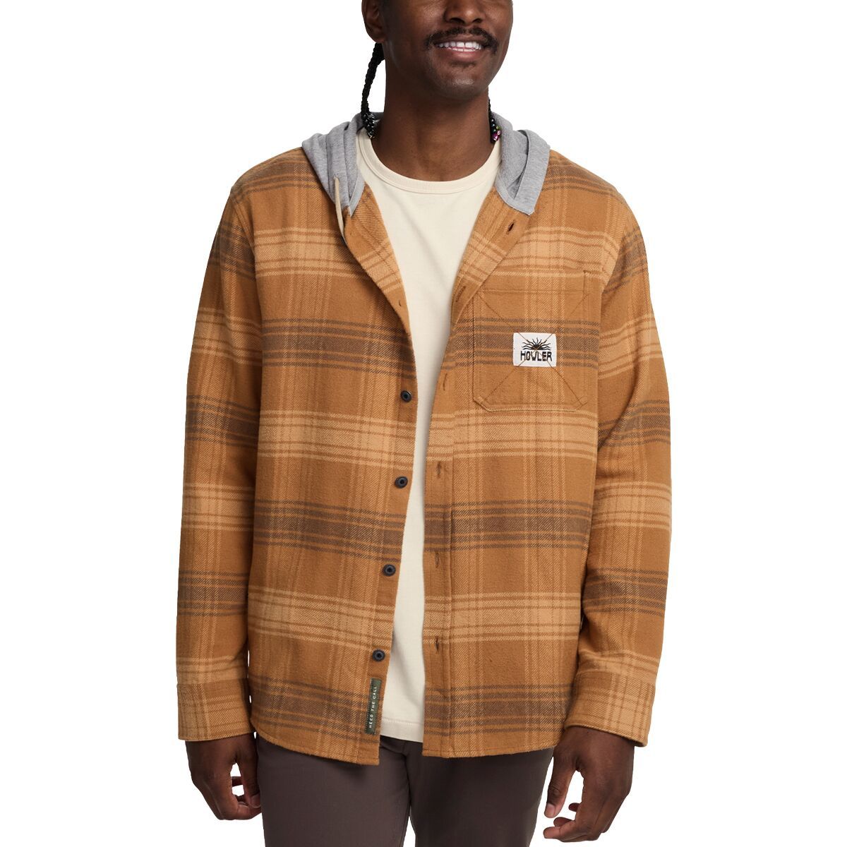 Image of Howler Brothers Salvo Hooded Blanket Flannel Shirt - Men's Mesa Plaid-Duck Brown, L