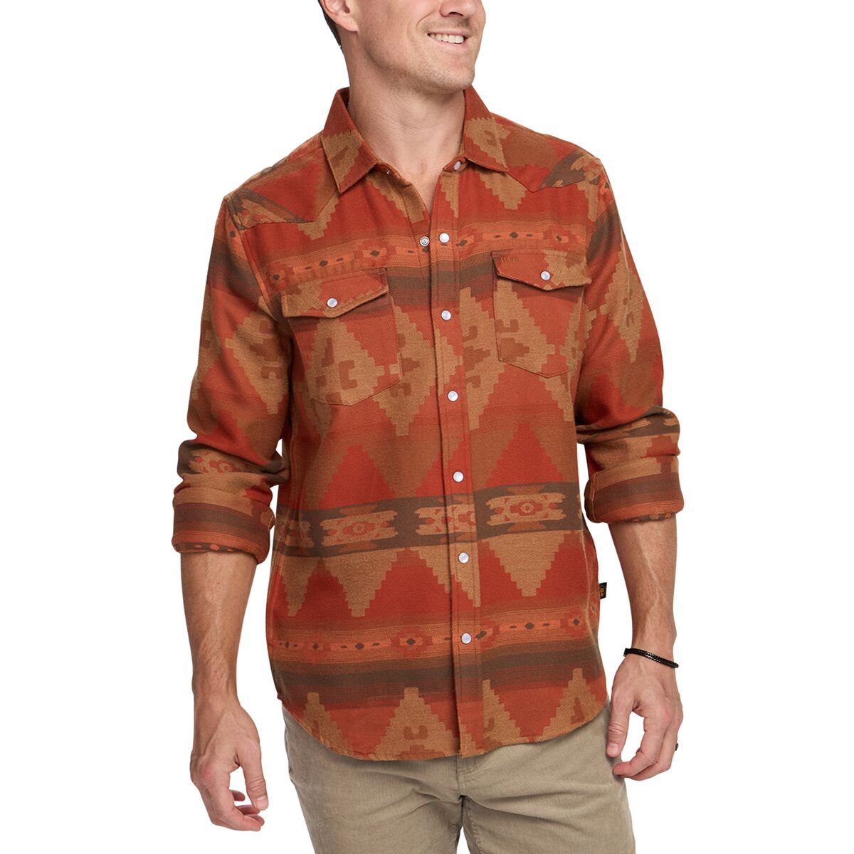Image of Howler Brothers Sheridan Flannel Shirt - Men's Mitla Motifs-Terracotta, M
