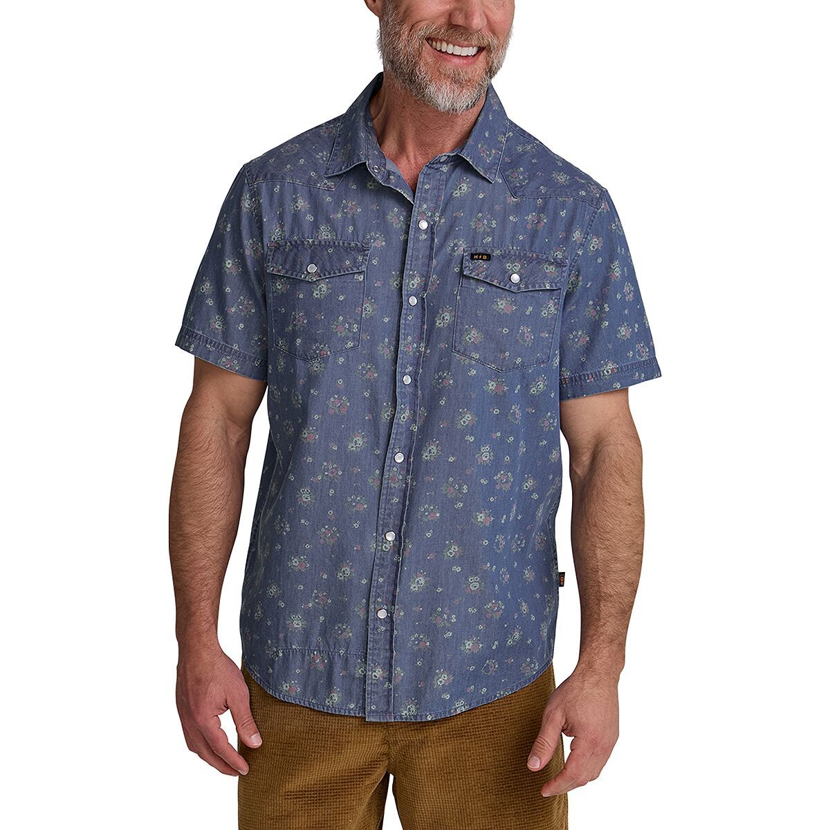 Image of Howler Brothers H Bar B Snap Shirt - Men's Bouquets/Washed Indigo, M