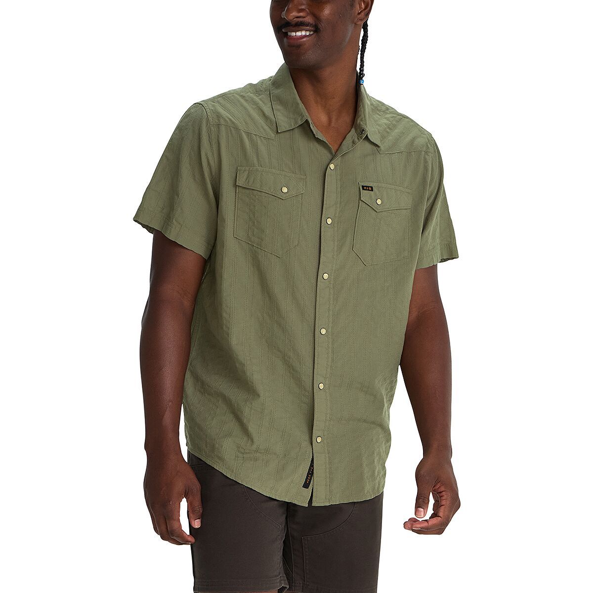 Image of Howler Brothers H Bar B Snap Shirt - Men's Eyelet Stripe/Cadet, L