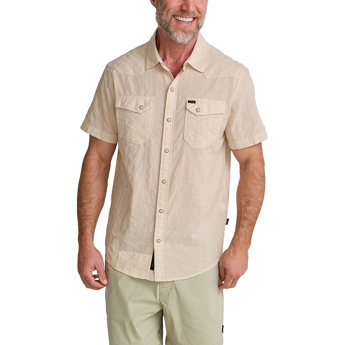Image of Howler Brothers H Bar B Snap Shirt - Men's Eyelet Stripe/Off White, XL