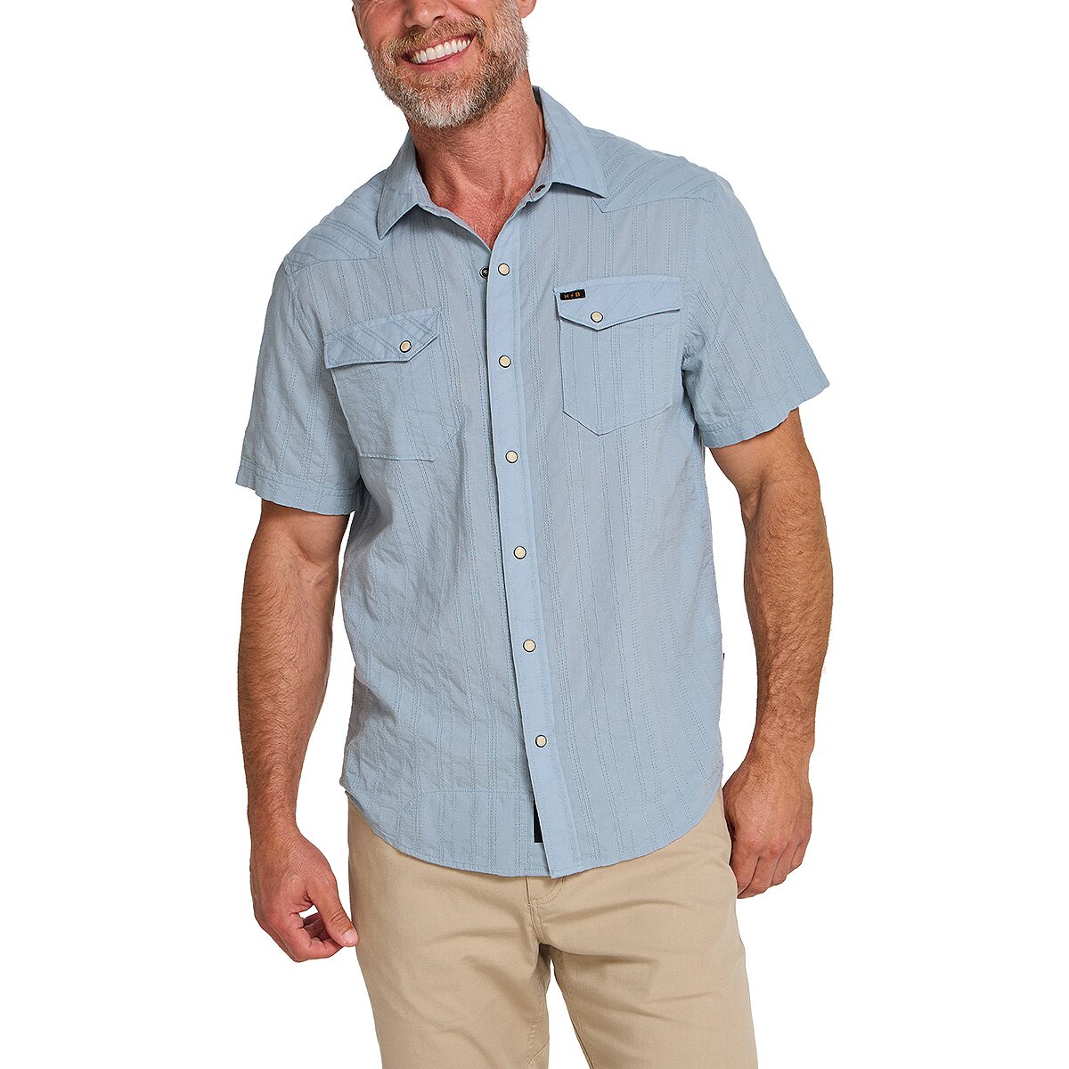 Image of Howler Brothers H Bar B Snap Shirt - Men's Eyelet Stripe/Sky Blue, XL