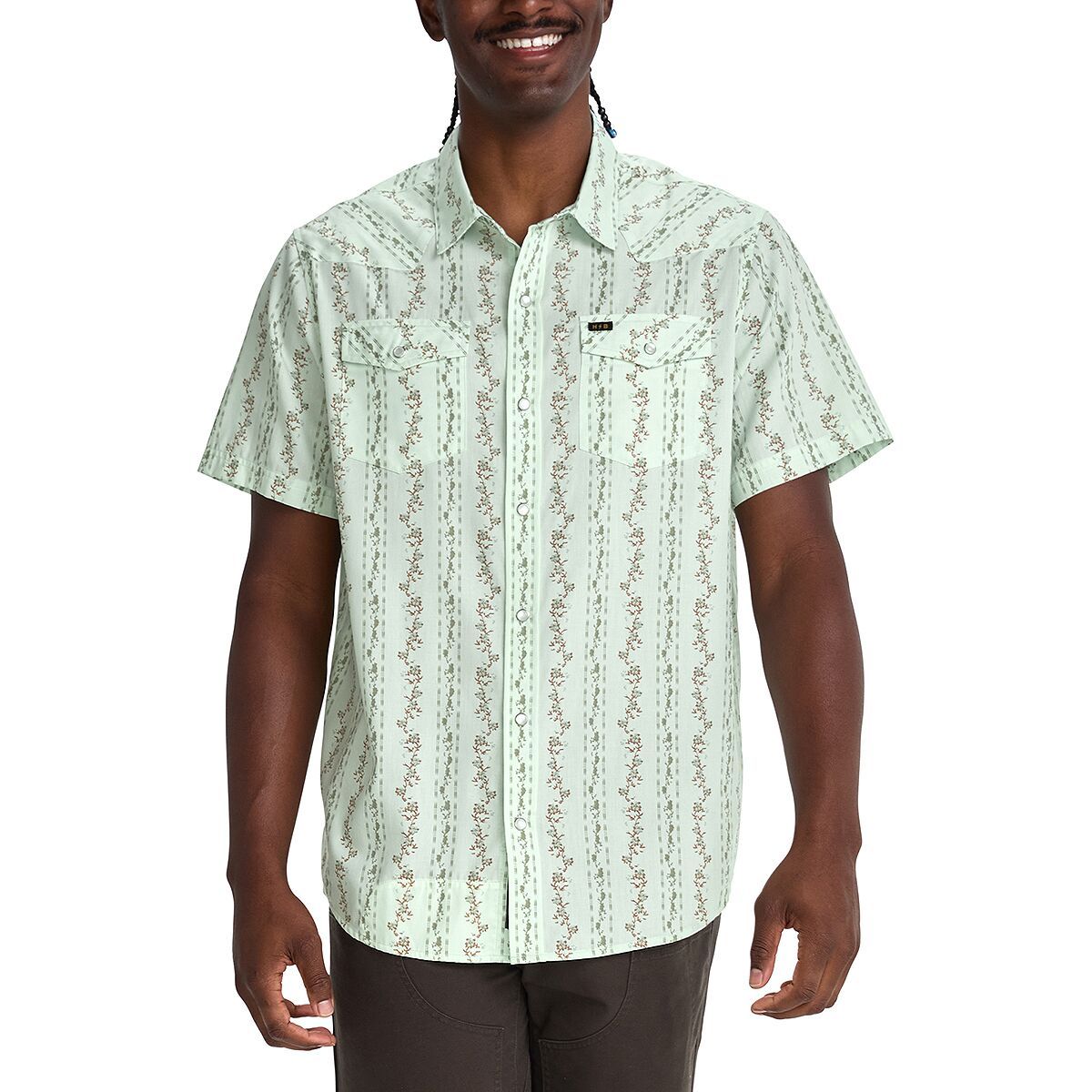 Image of Howler Brothers H Bar B Snap Shirt - Men's Hibiscus Ribbons/Mint, XXL