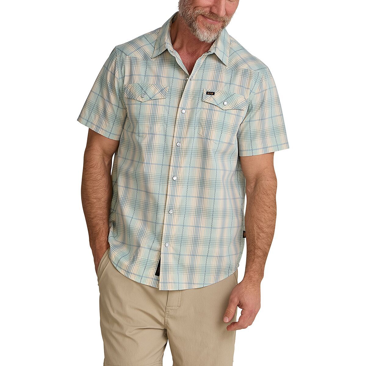 Image of Howler Brothers H Bar B Snap Shirt - Men's Prairie Plaid/Seafoam, S