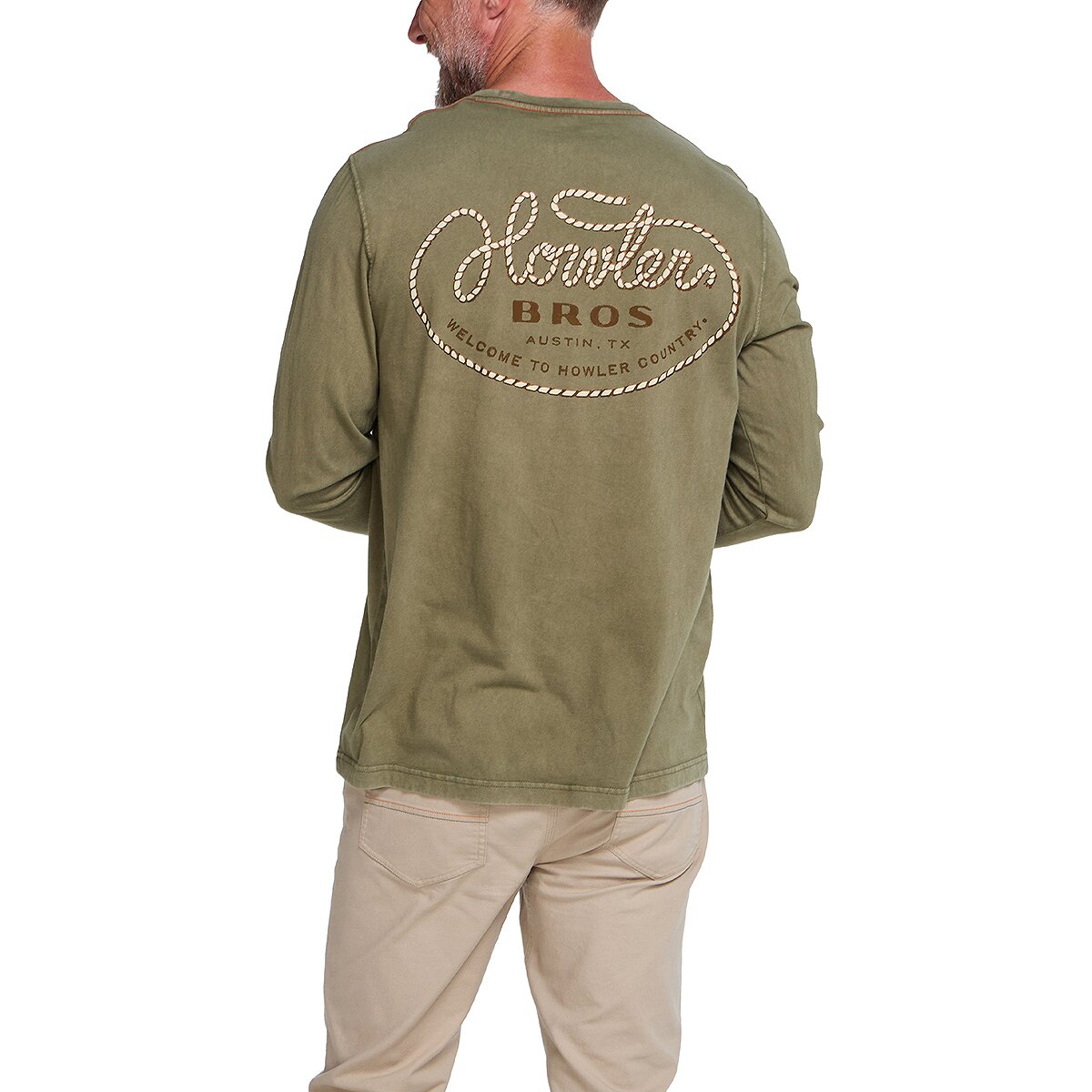Image of Howler Brothers Cotton Long-Sleeve T-Shirt - Men's Howler Lasso/Fatigue, M