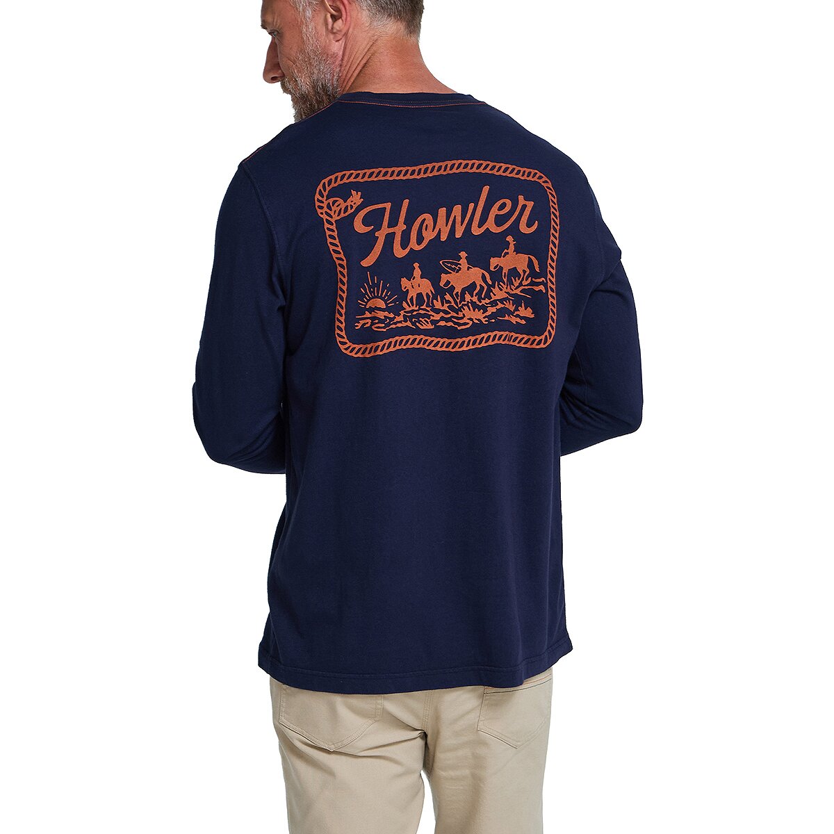 Image of Howler Brothers Cotton Long-Sleeve T-Shirt - Men's Howler Posse/Navy, M