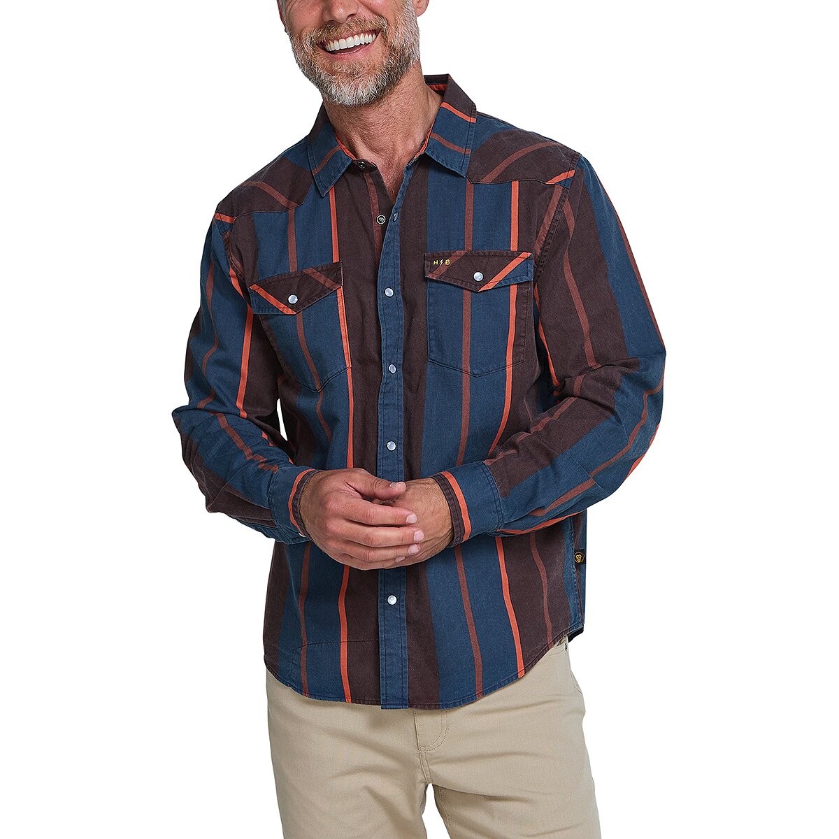 Image of Howler Brothers High Rider Shirt - Men's Driver Stripe/Marooned, S