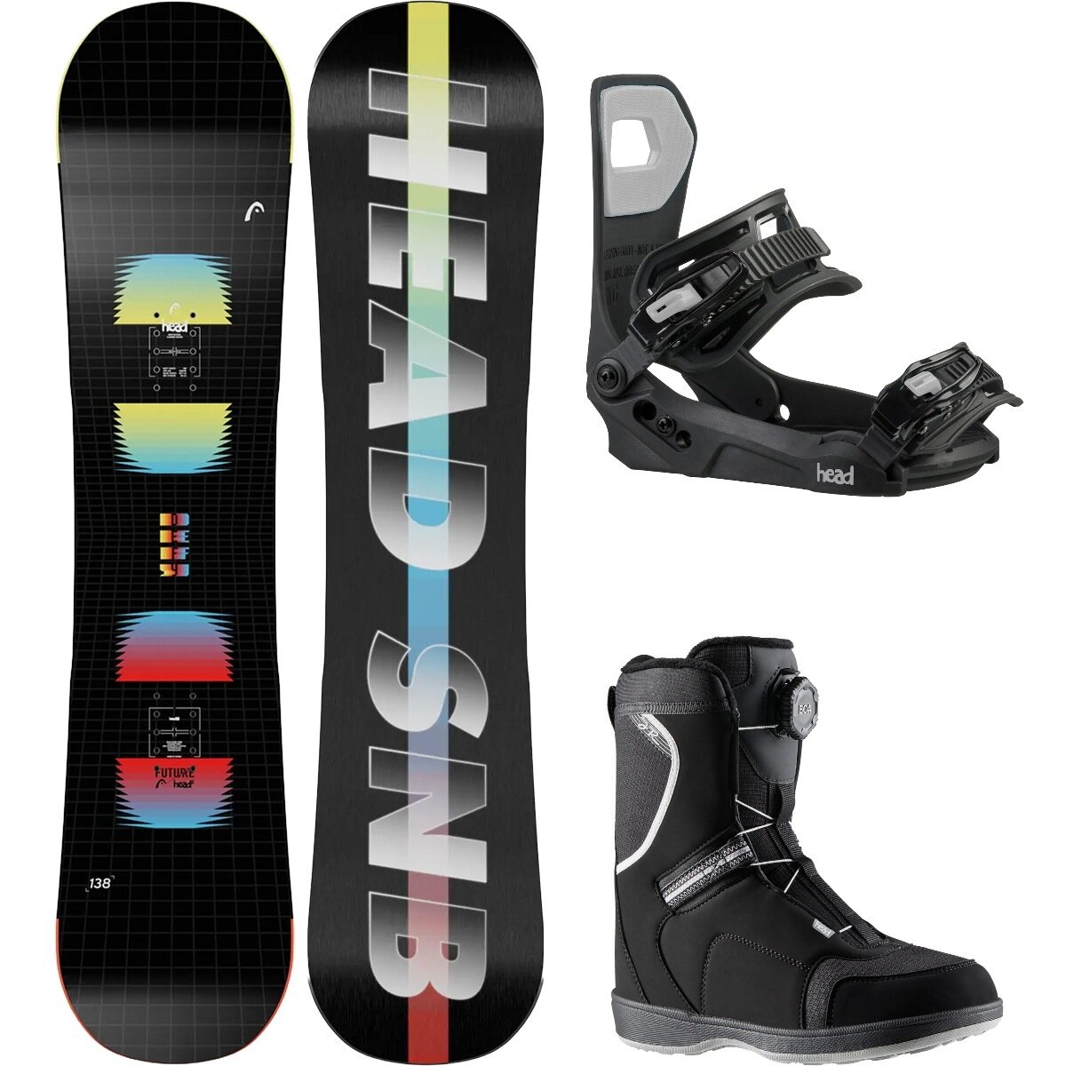Head USA Head USA Defy Youth w/ JR BOA + LytRide Jr Snowboard Package - Kids' Blk/Blk/Blk, 133cm/XS/22.5