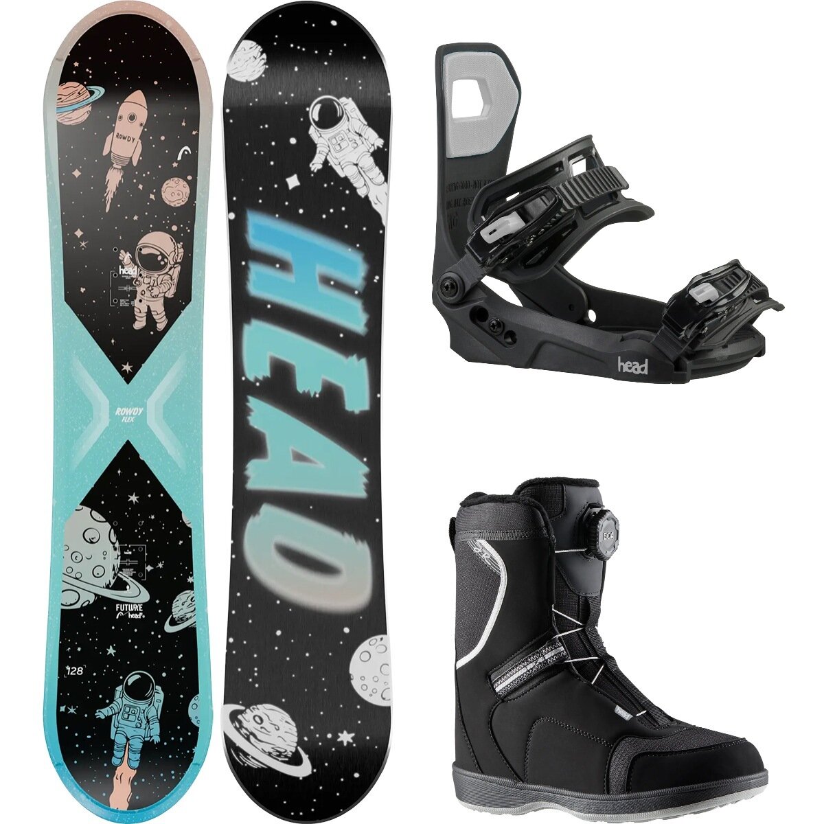 Head USA Head USA Rowdy Flex w/ JR BOA + LytRide Jr Snowboard Package - Kids' Aqua/Blk/Blk, 118cm/S/18.5
