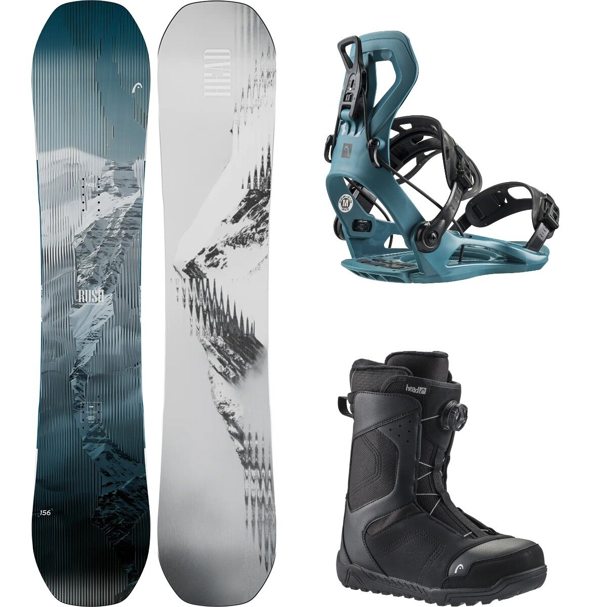Image of Head USA Rush 2.0 w/ Rev BOA + RX One Snowboard Package Gry/Pet/Blk, 159cm wide/S/28.0
