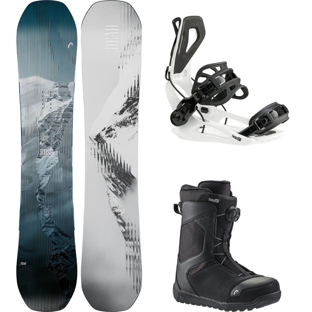 Image of Head USA Rush 2.0 w/ Rev BOA + RX One Snowboard Package Gry/Wht/Blk, 156cm wide/M/24.5