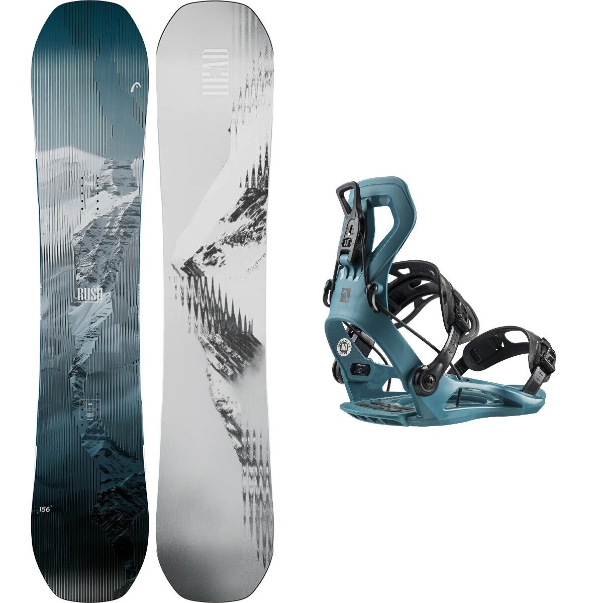 Image of Head USA Rush 2.0 w/ RX One Binding Snowboard Bundle Gray,Petrol, 153cm,M