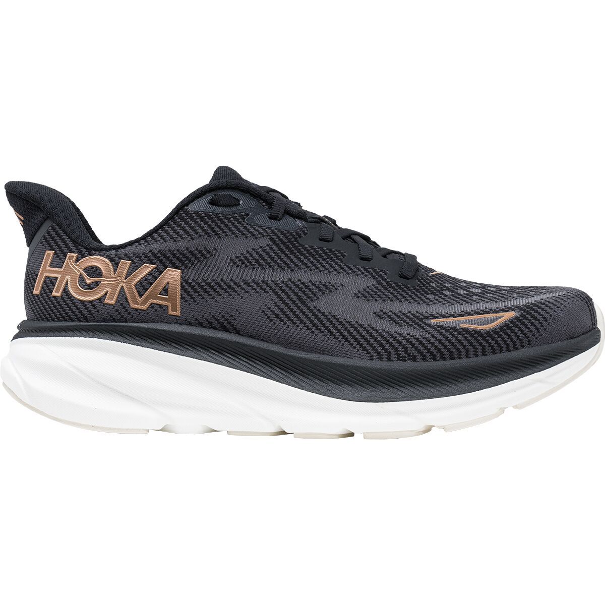 HOKA Clifton 9 Wide Running Shoe - Women's Black/Rose Gold, 9.5