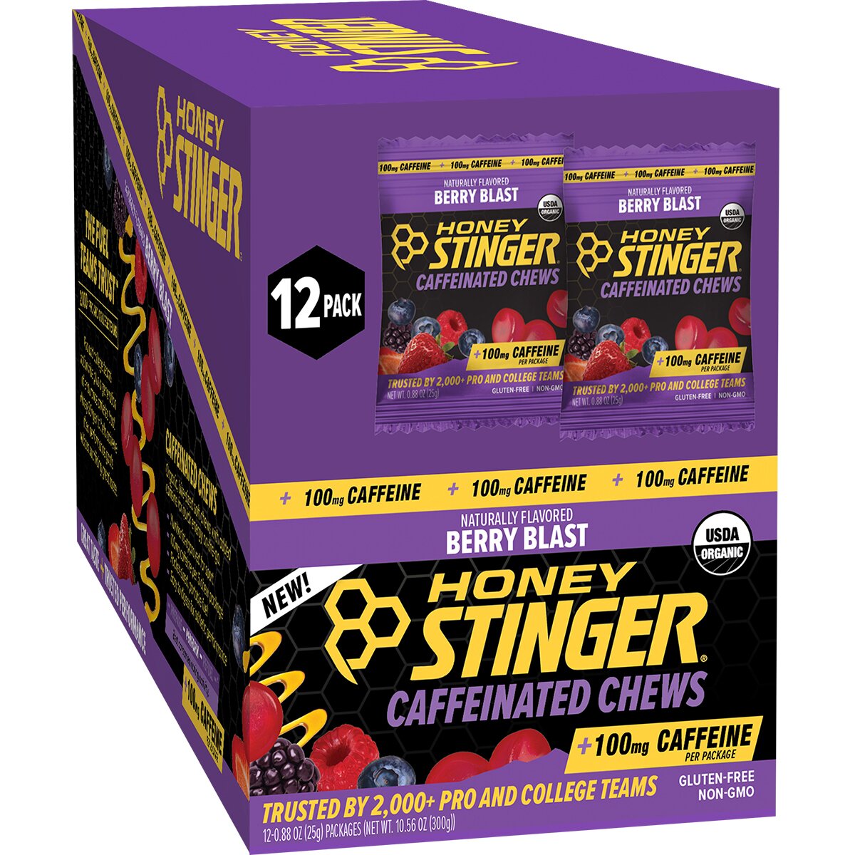 Image of Honey Stinger Caffeinated Energy Chews - 12-Pack Berry Blast, One Size