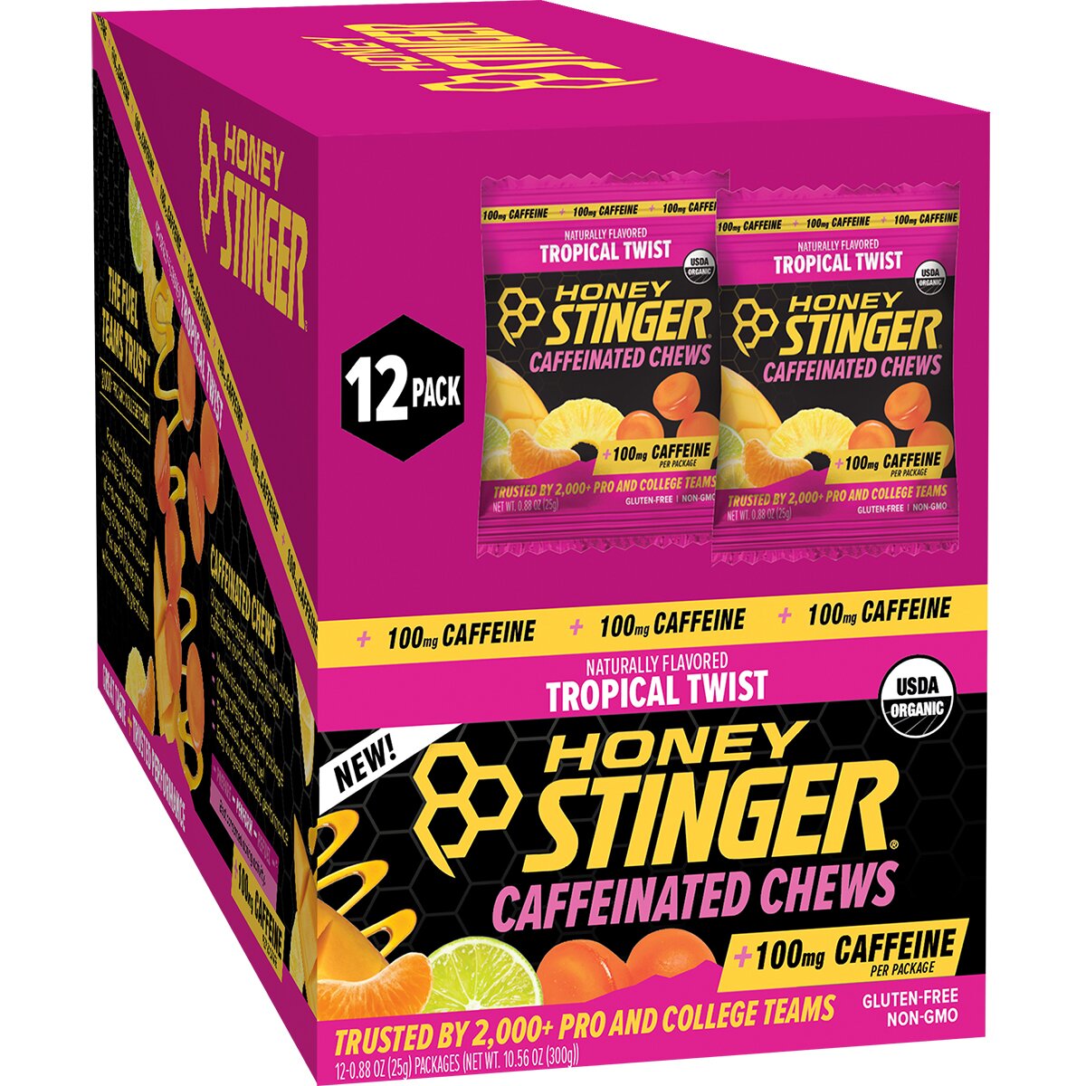 Image of Honey Stinger Caffeinated Energy Chews - 12-Pack Tropical Twist, One Size